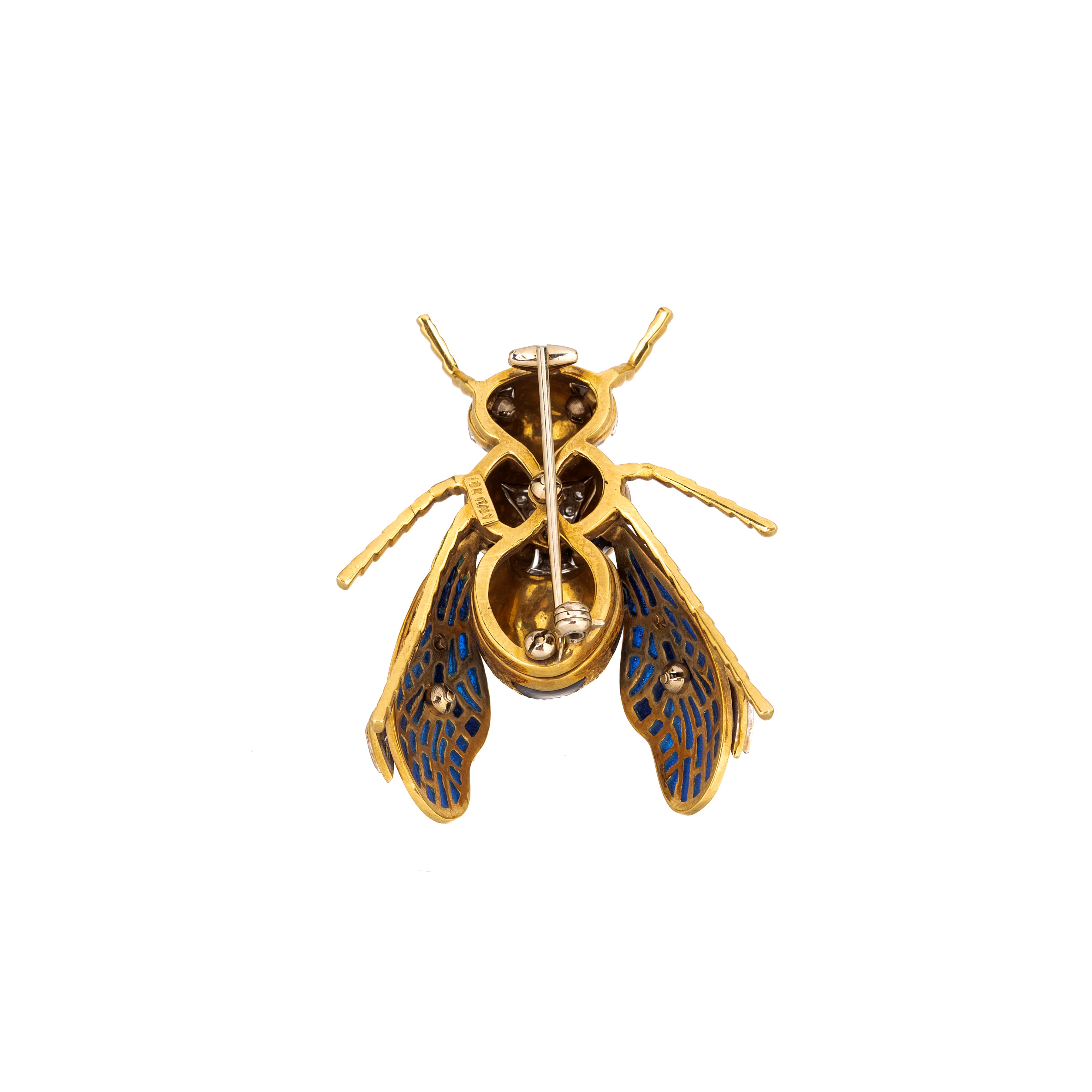 Spilla Ape in oro giallo 18 kt, diamanti e smalti policromi