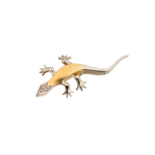 POMELLATO - 18 kt yellow gold lizard brooch with diamonds