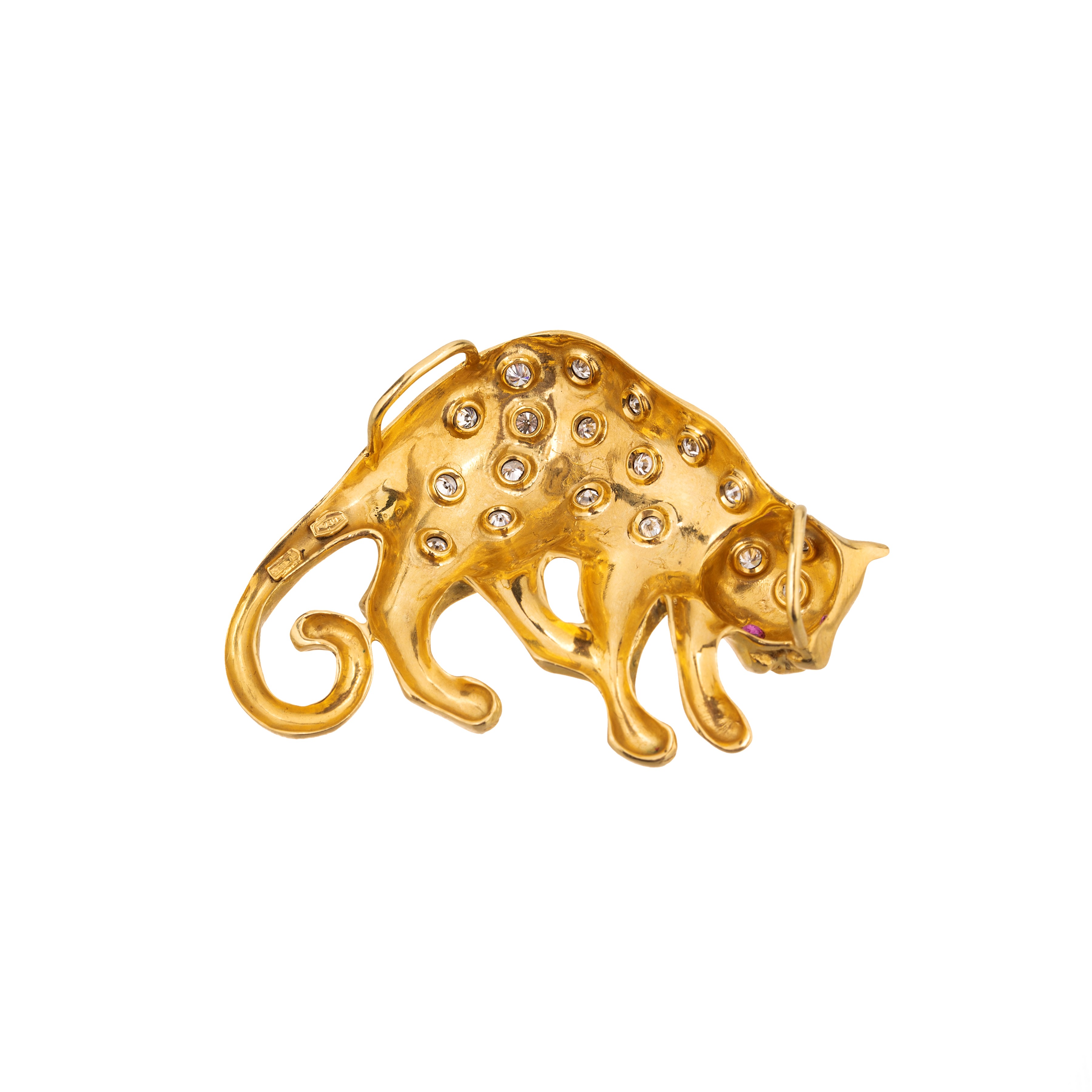 Grande pendente gatto in oro giallo 18 kt e diamanti