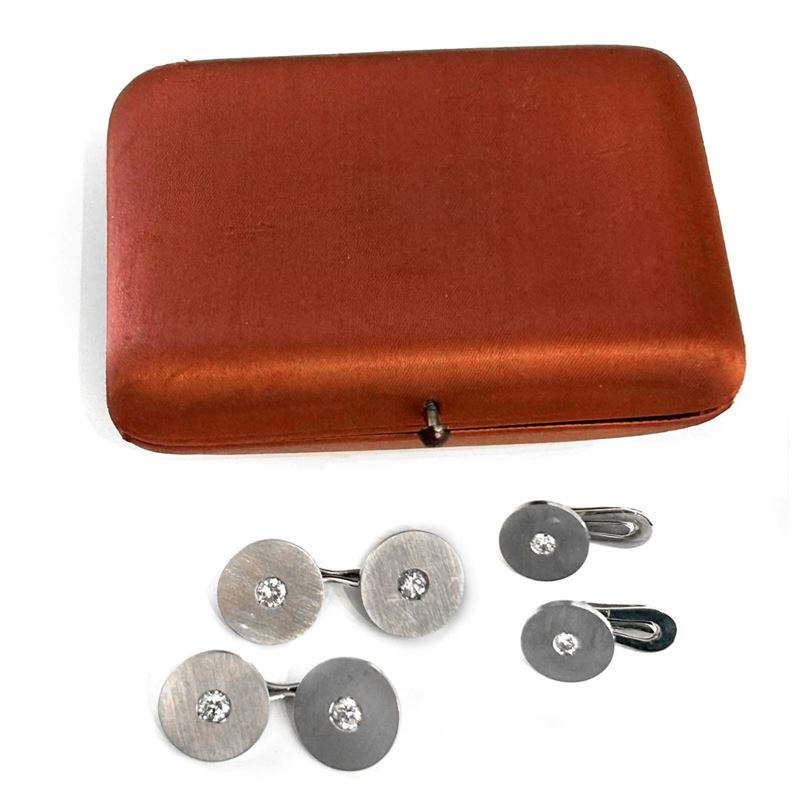 Set di gemelli e bottoni in oro bianco e diamanti