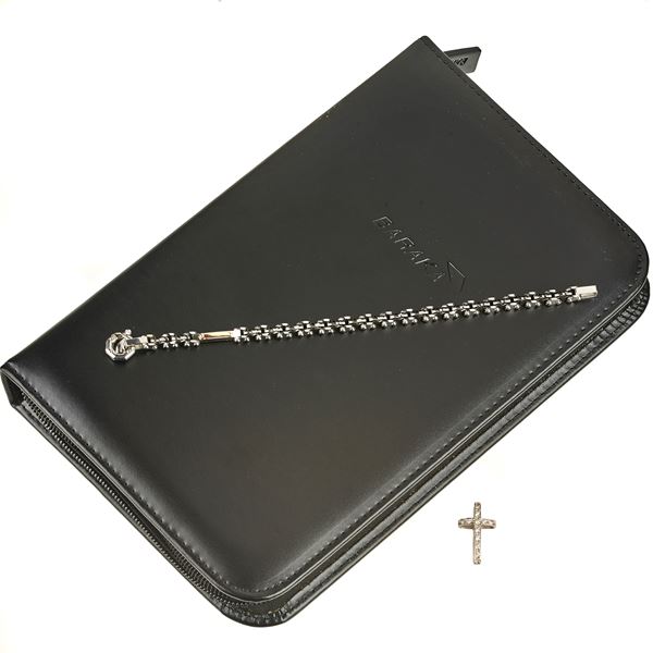BARAKA Bracciale da uomo in metallo brunito e diamante e croce in oro 18 kt e diamanti