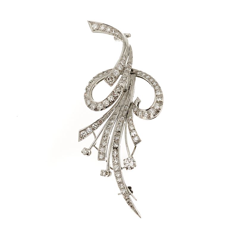 Spilla floreale in oro bianco e diamanti