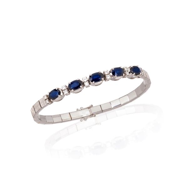 White gold bracelet, diamonds and sapphires