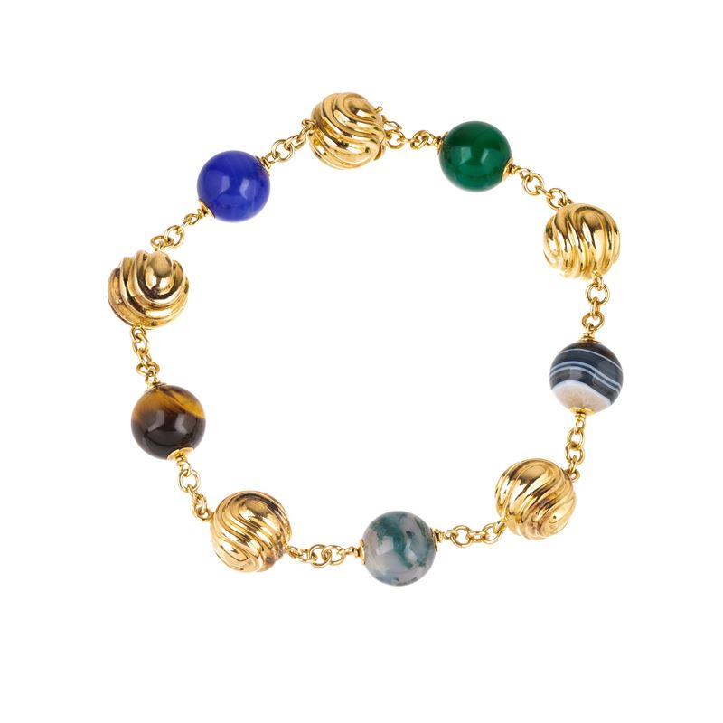 Girocollo in oro giallo 18 kt e pietre dure di colori diversi