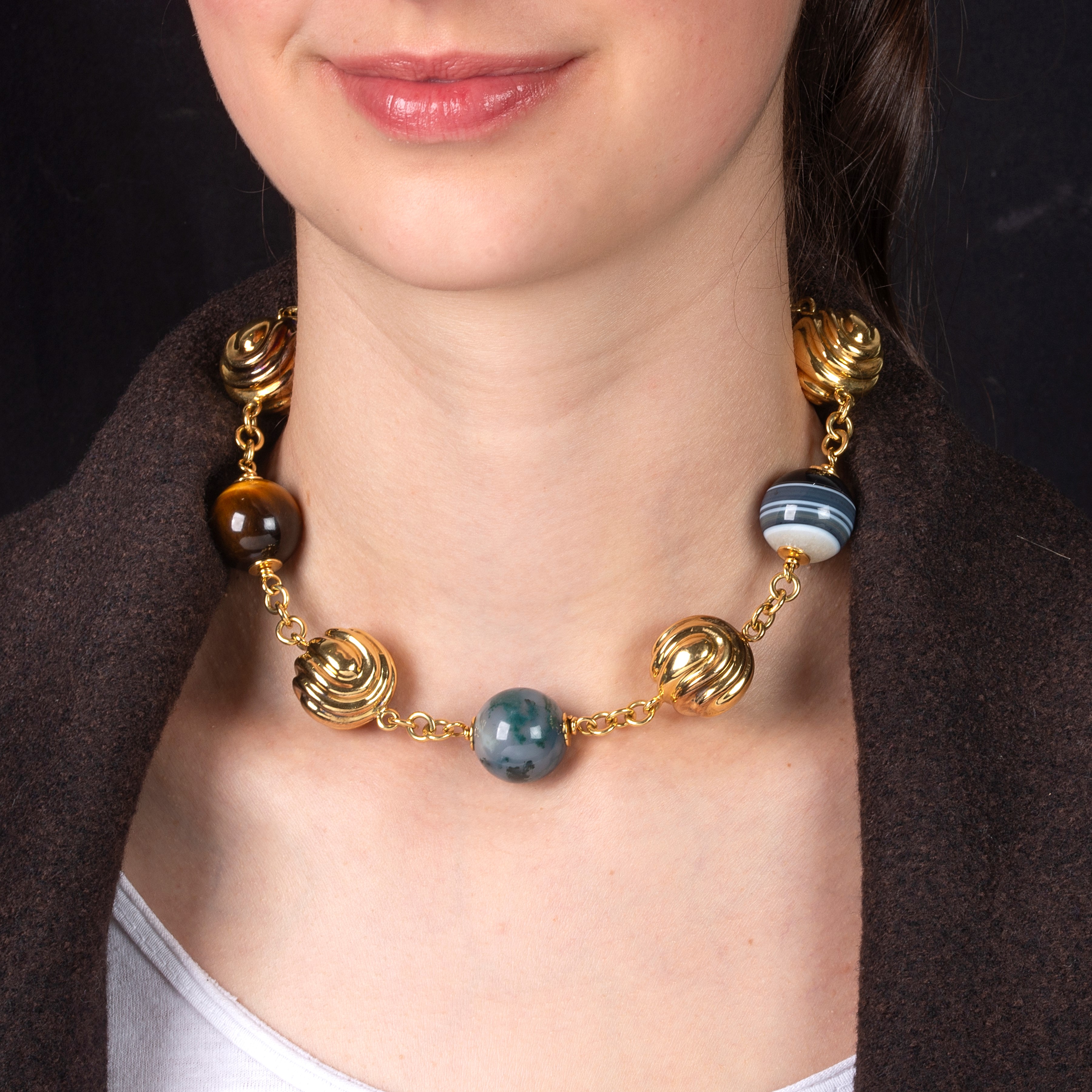 Girocollo in oro giallo 18 kt e pietre dure di colori diversi