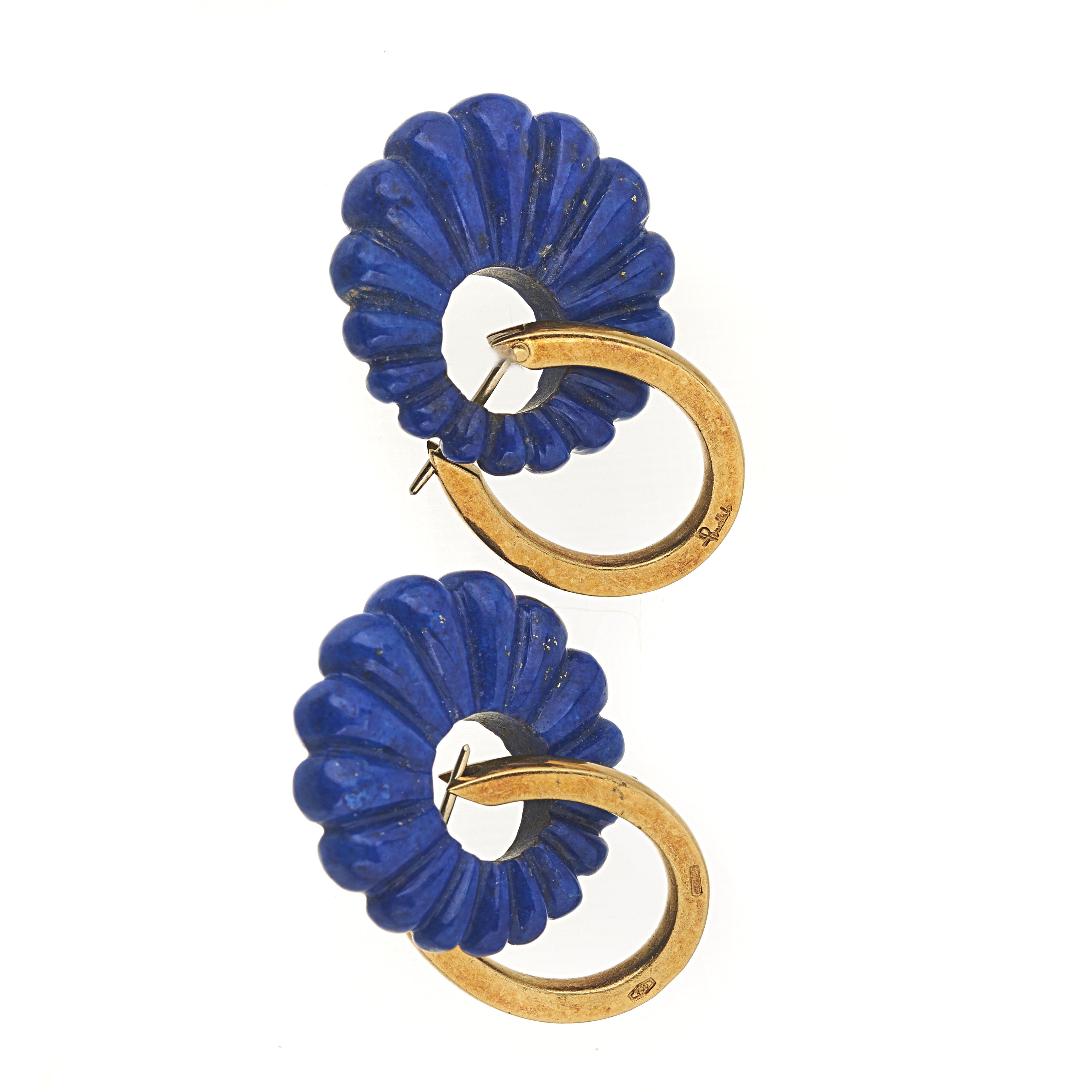 Paio di orecchini pendenti in oro giallo 18 kt e lapislazzuli