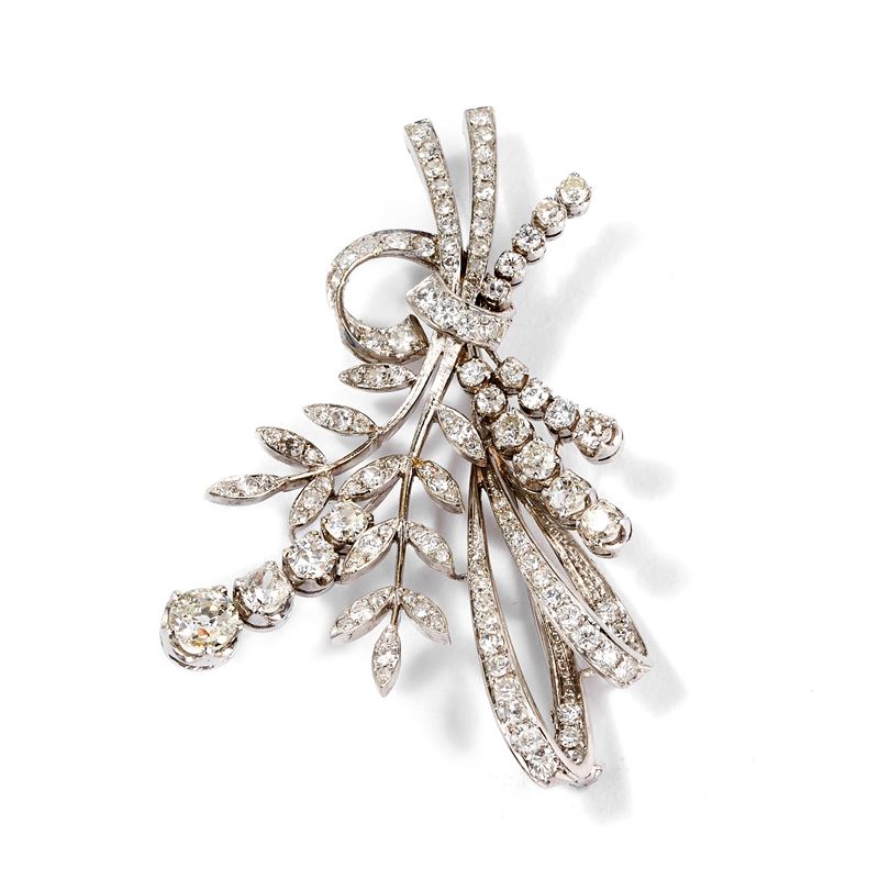 Spilla mazzo di fiori in oro bianco e diamanti