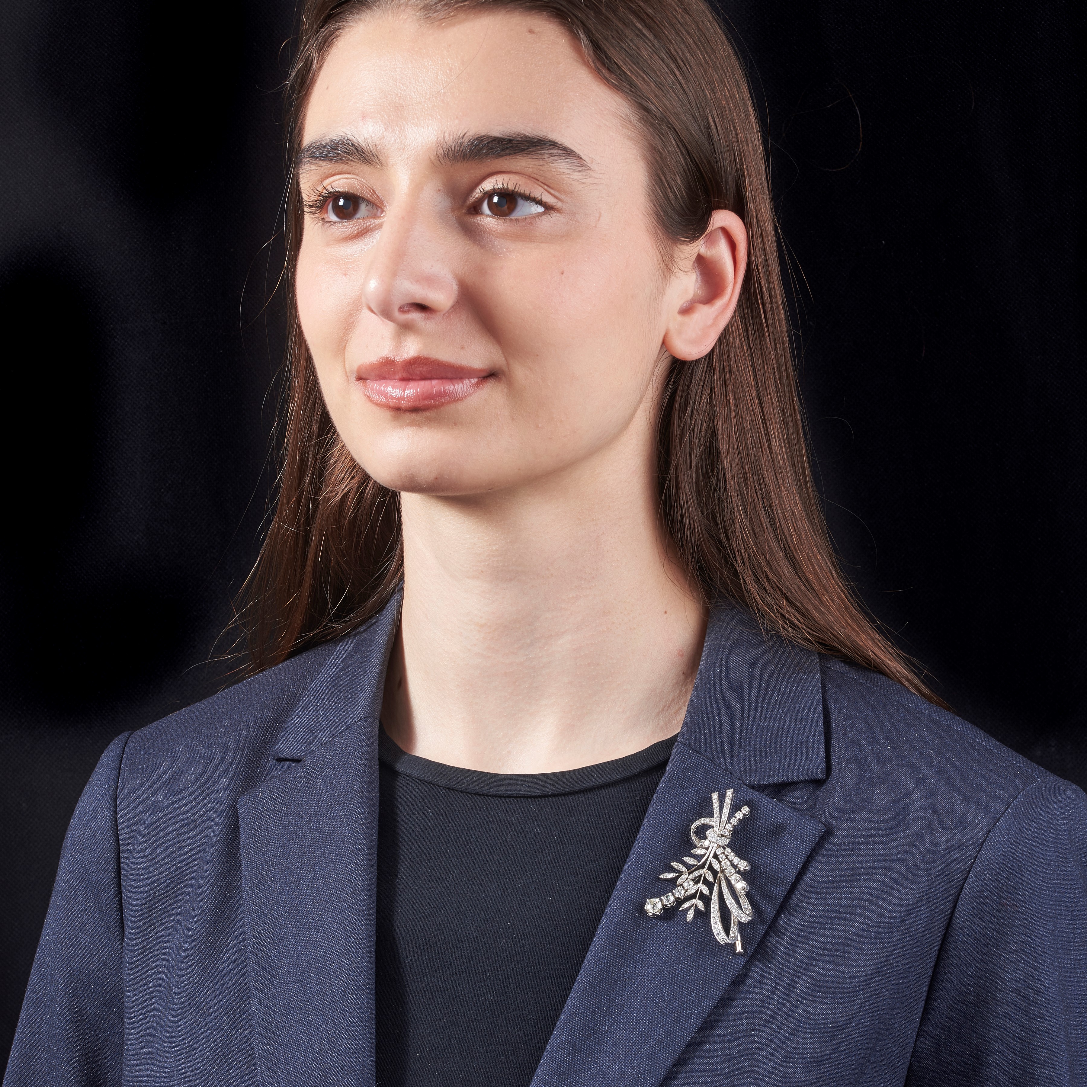 Spilla mazzo di fiori in oro bianco e diamanti