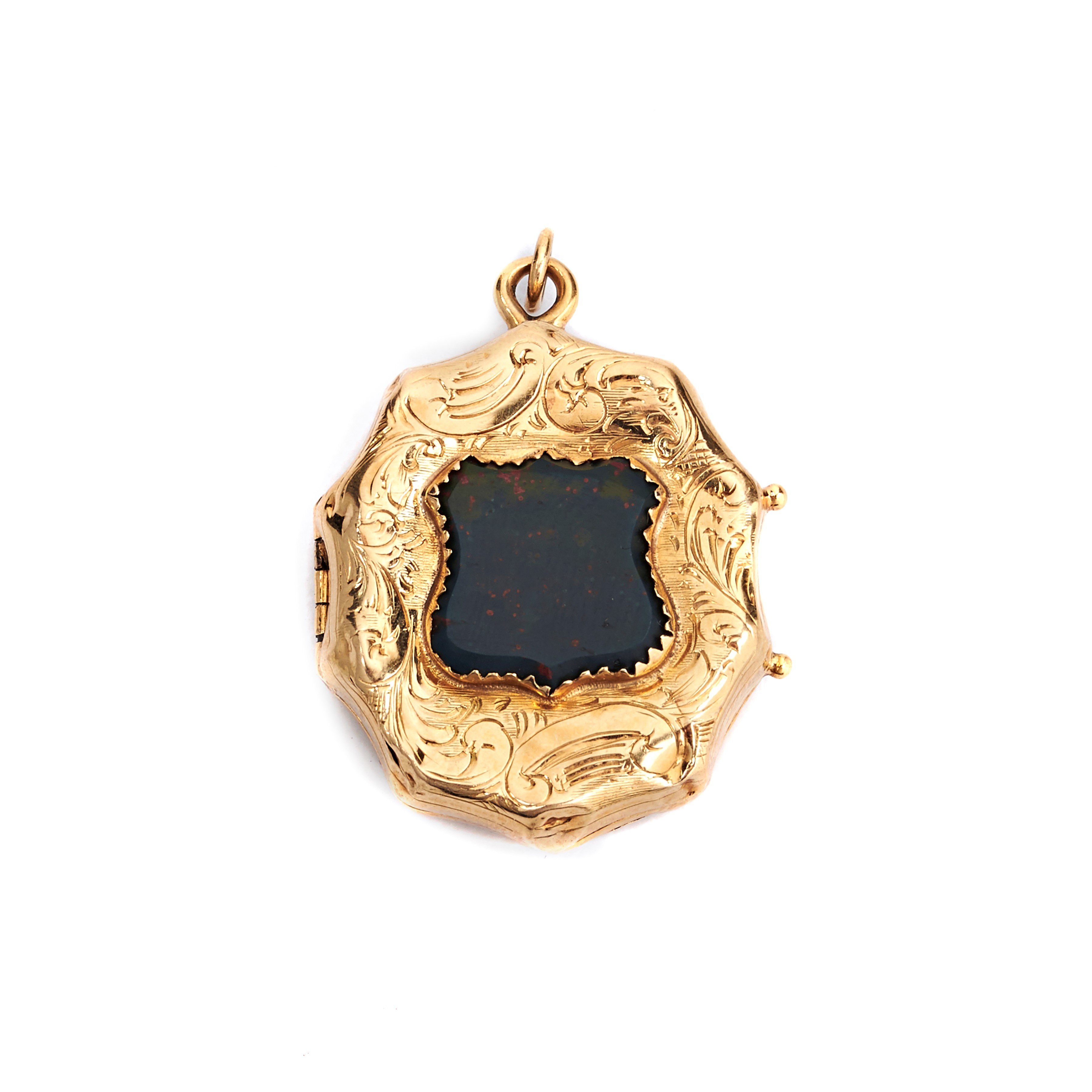 Pendente portaritratti in oro giallo 18 kt e diaspro