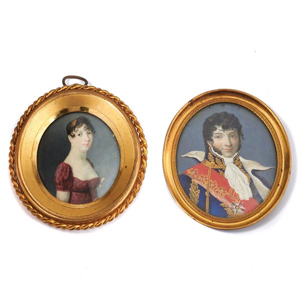 Miniature on parchment depicting Jacchino Murat and another with a noblewoman in Empire dress