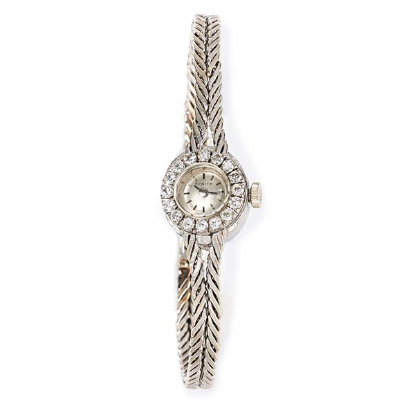 ZENITH - 14 kt gold chain with 18 kt white gold pendant, diamonds and sapphires