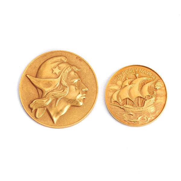 Two 917 yellow gold commemorative medals