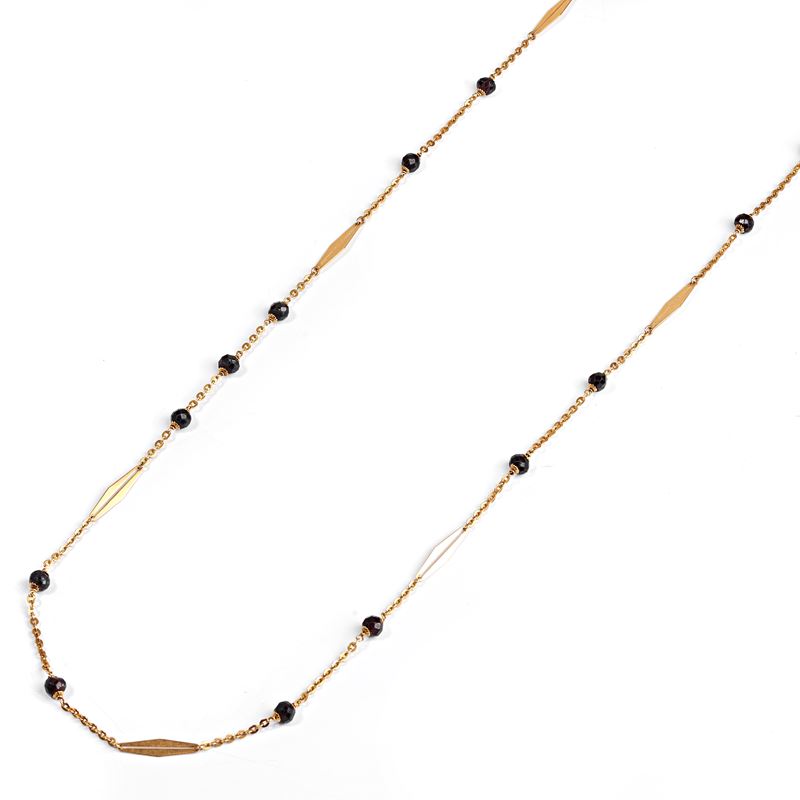 Lunga catena in oro giallo 18 kt a maglie intrecciate con granato