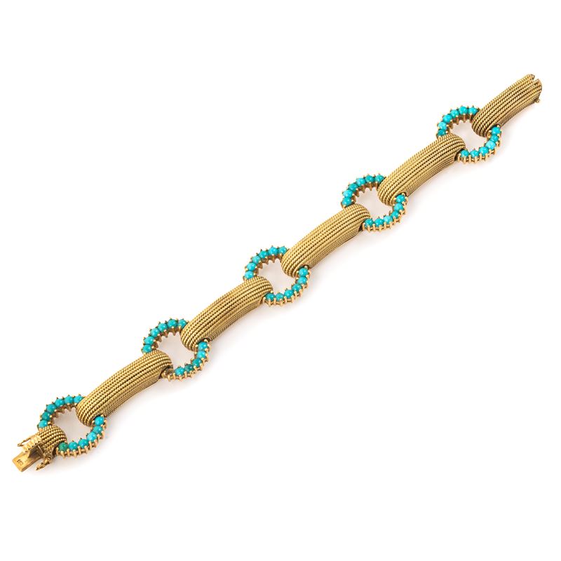 Grande bracciale in oro giallo 18 kt e turchese