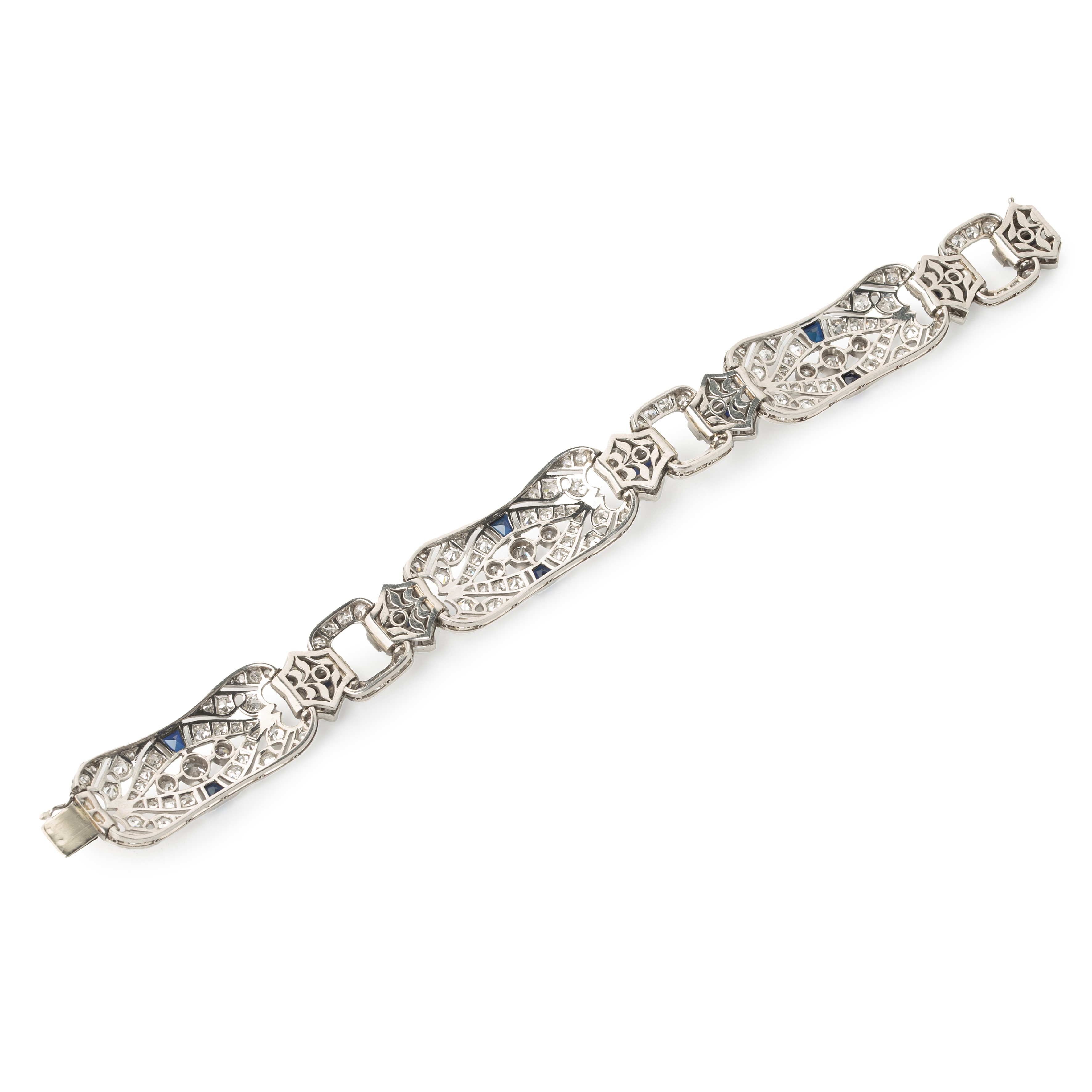 Importante bracciale in oro bianco 18 kt, diamanti e pietre blu