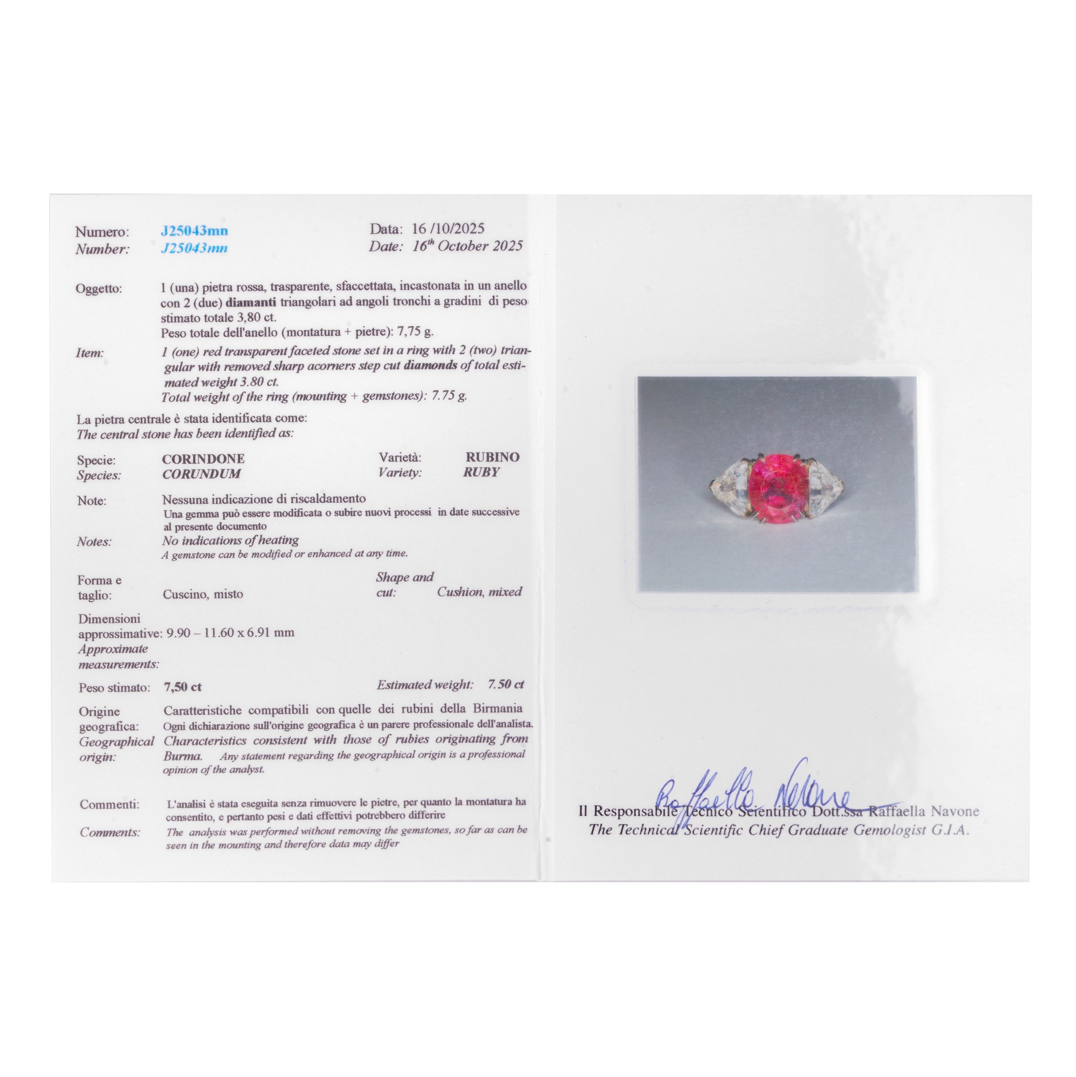 Anello in oro bianco 18 kt, diamanti e rubino Birmano Naturale