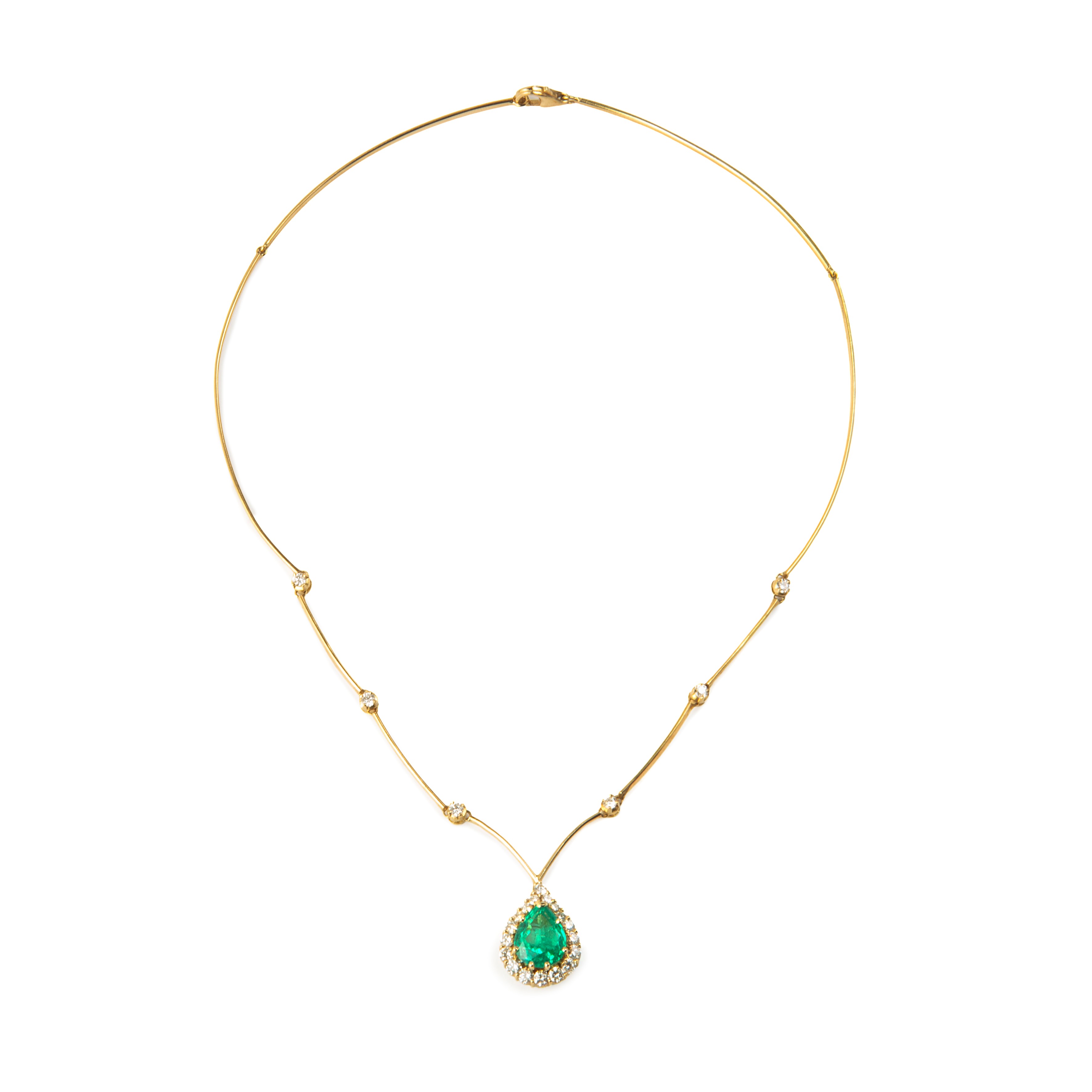 Collier semirigido in oro giallo 18 kt, diamanti e smeraldo