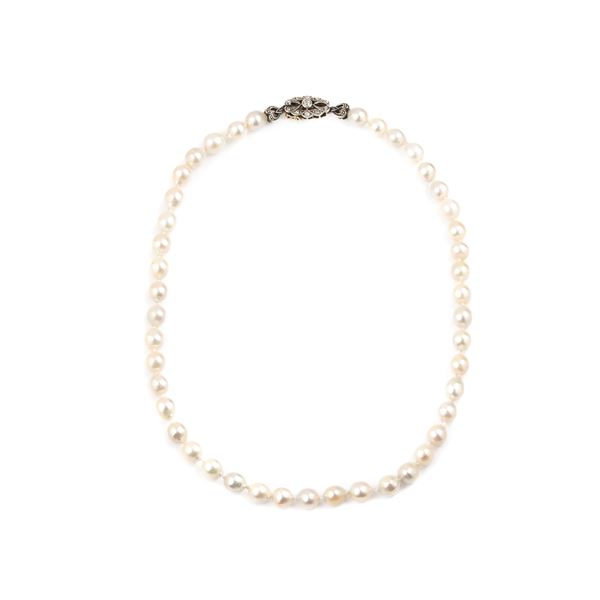 18kt yellow gold, silver and diamond cultured pearl strand