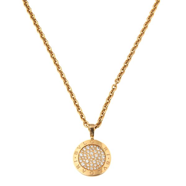 BULGARI - 18kt rose gold and diamond link chain and pendant