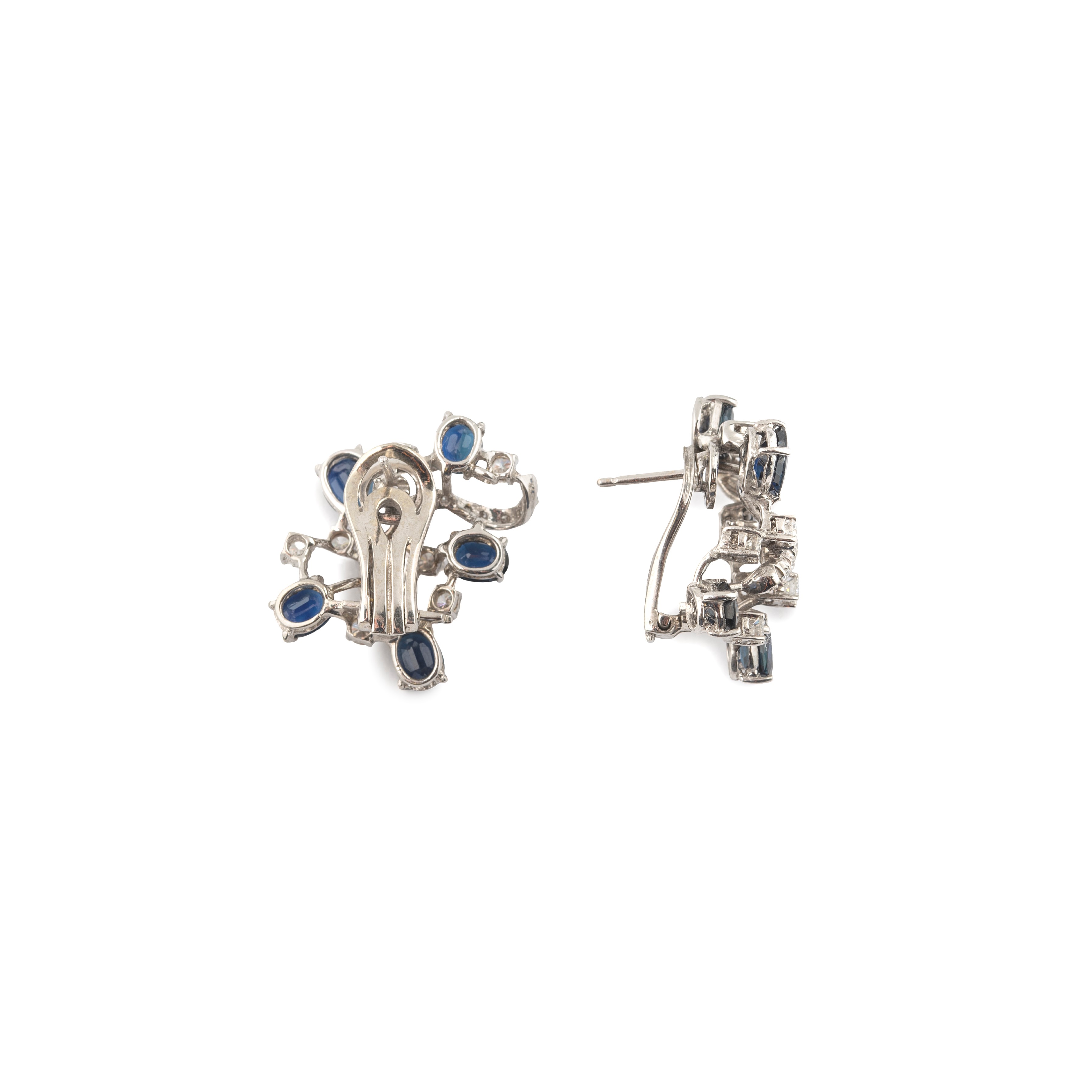 Spilla in oro bianco 18 kt, diamanti e zaffiri