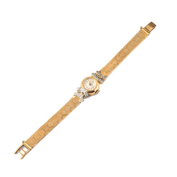 Orologio da signora in oro giallo 18 kt, oro bianco e diamanti