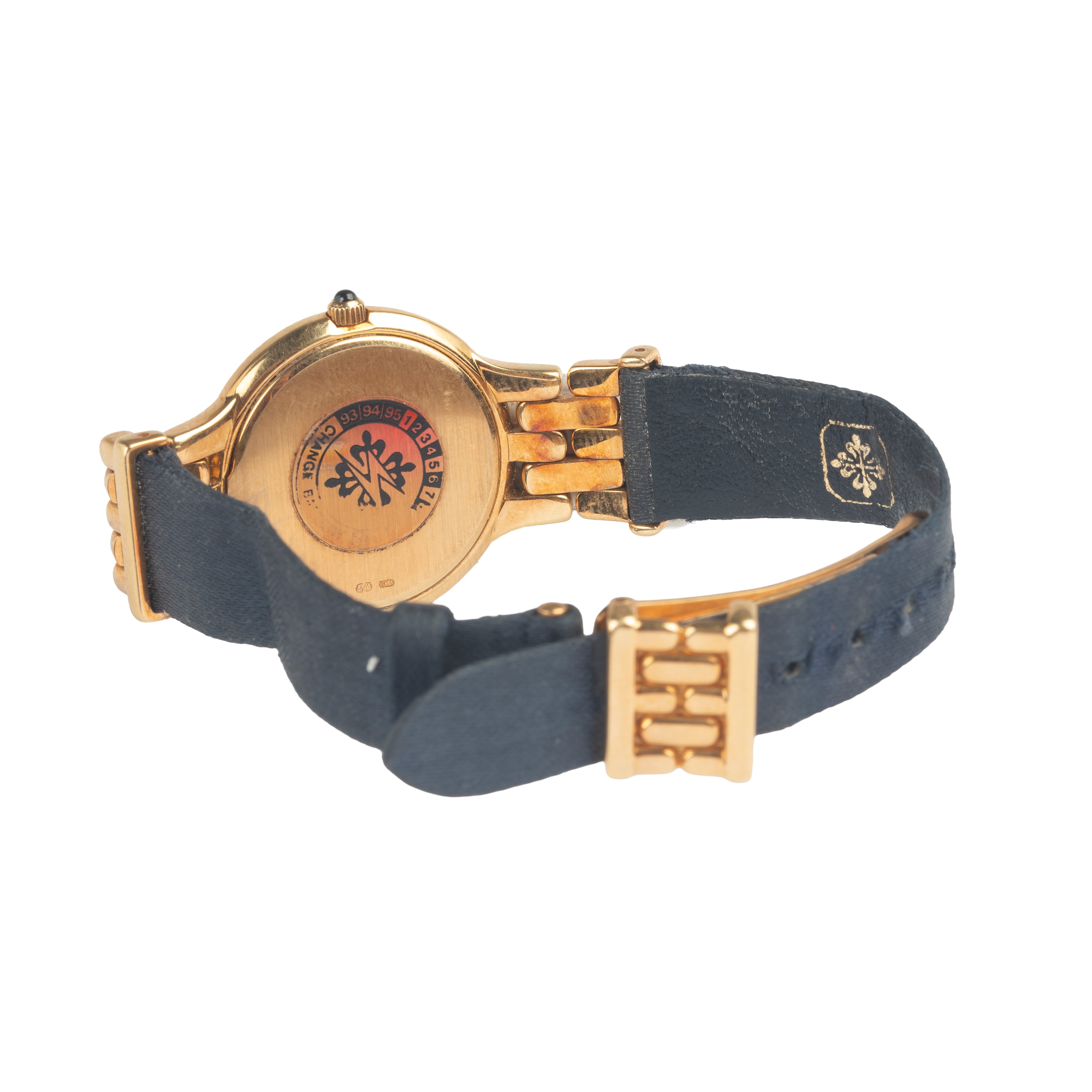 Orologio da signora in oro giall 18 kt, diamanti e tessuto nero