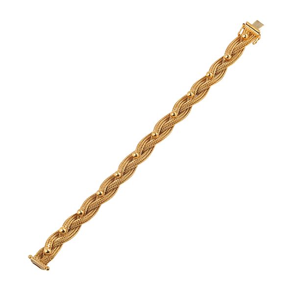 Woven bracelet imitating fabric in 18 kt yellow gold