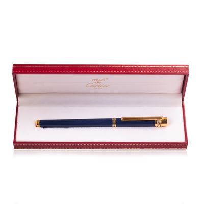 Must De Cartier Penna Stilografica Placcata in Oro e Smalto Blu