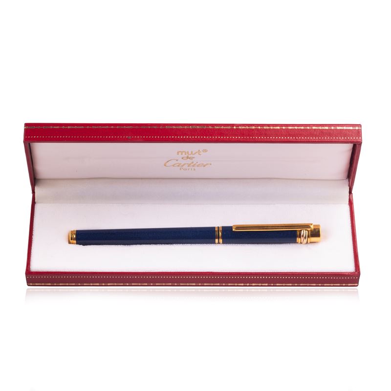 Must De Cartier Penna Stilografica Placcata in Oro e Smalto Blu