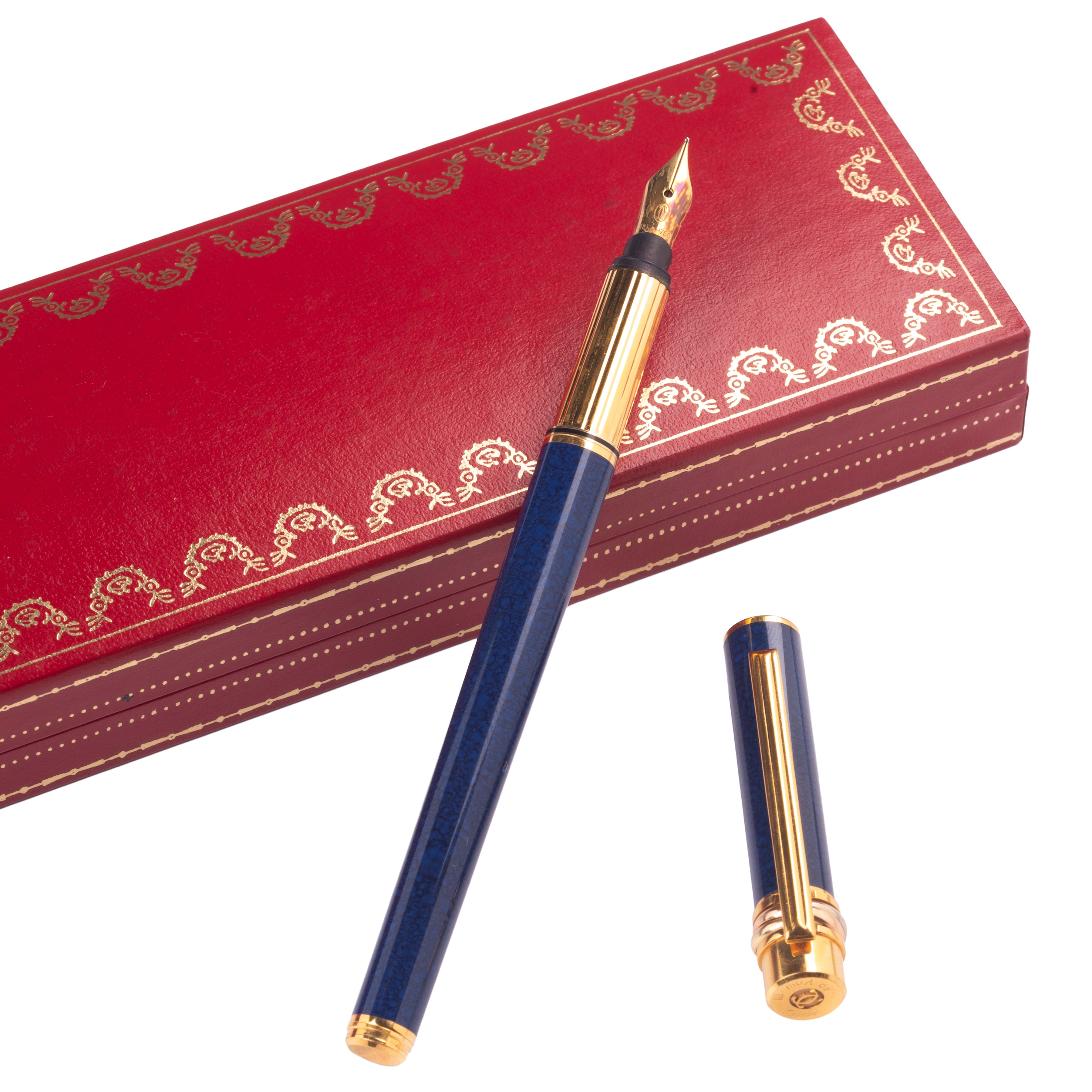 Must De Cartier Penna Stilografica Placcata in Oro e Smalto Blu
