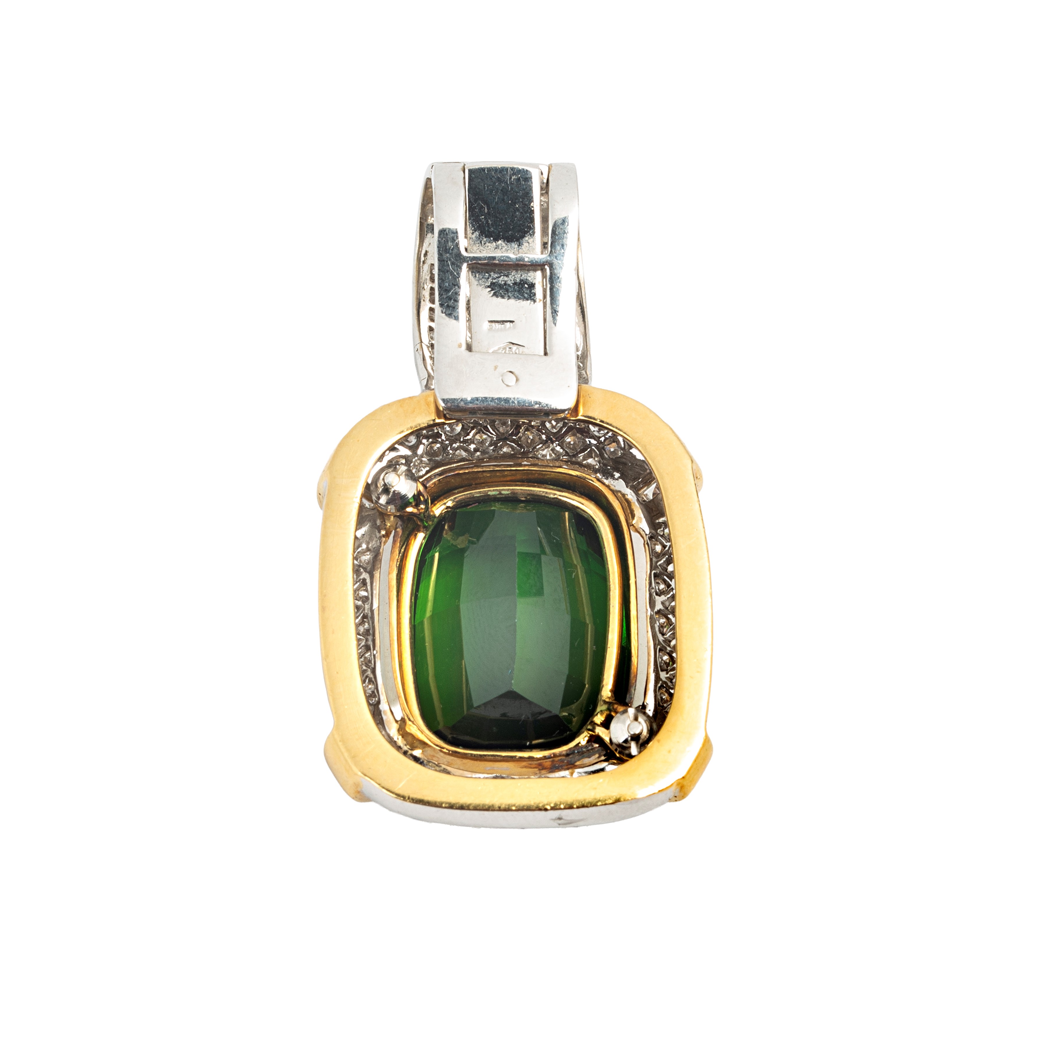 Grande pendente in oro giallo e bianco, diamanti e Tormalina verde