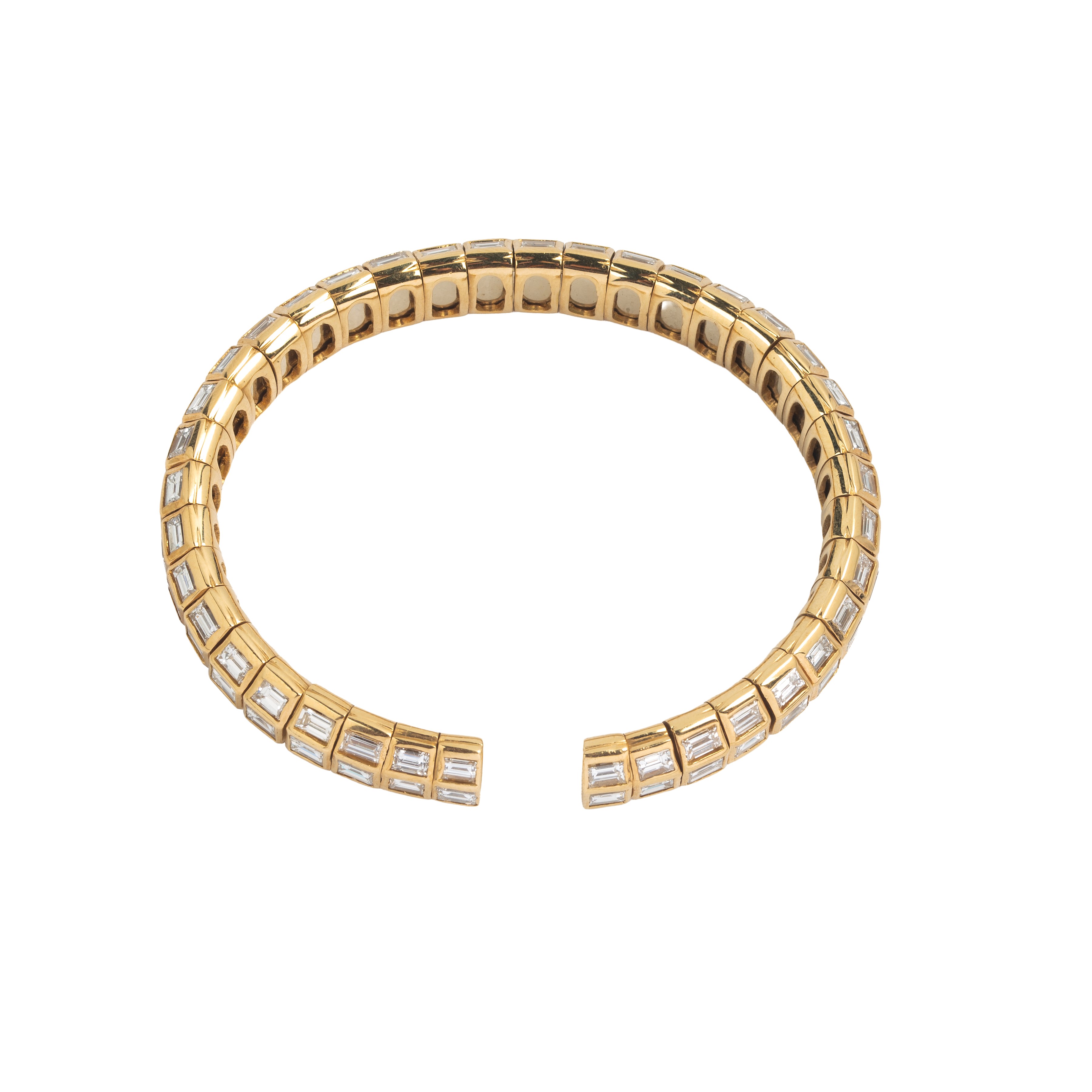 Importante bracciale rigido in oro giallo 18 kt e diamanti