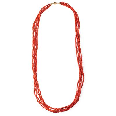 Collana in corallo rosso e oro giallo 18 kt, 80 cm