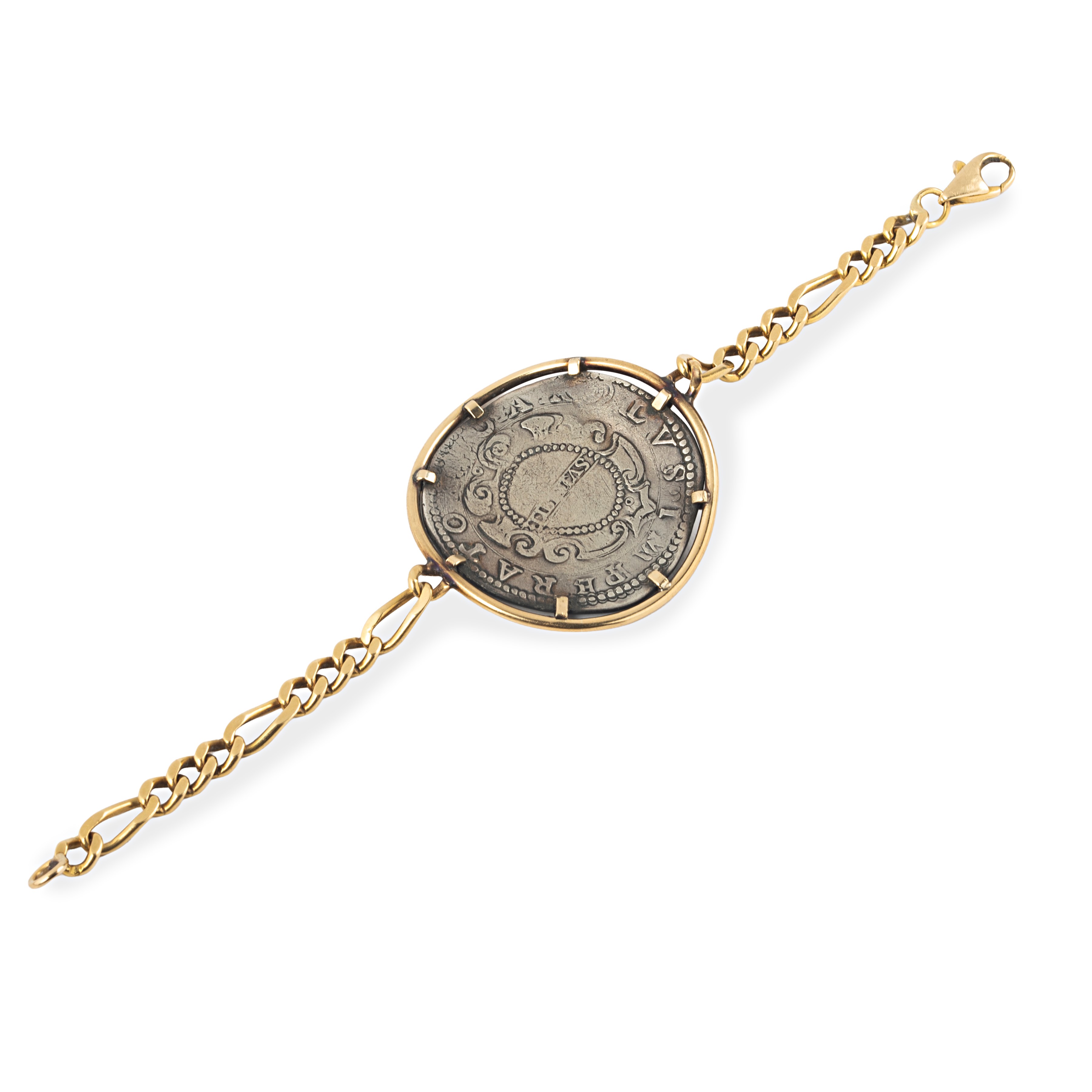 Bracciale a maglie in oro giallo 18 kt e medaglia in argento