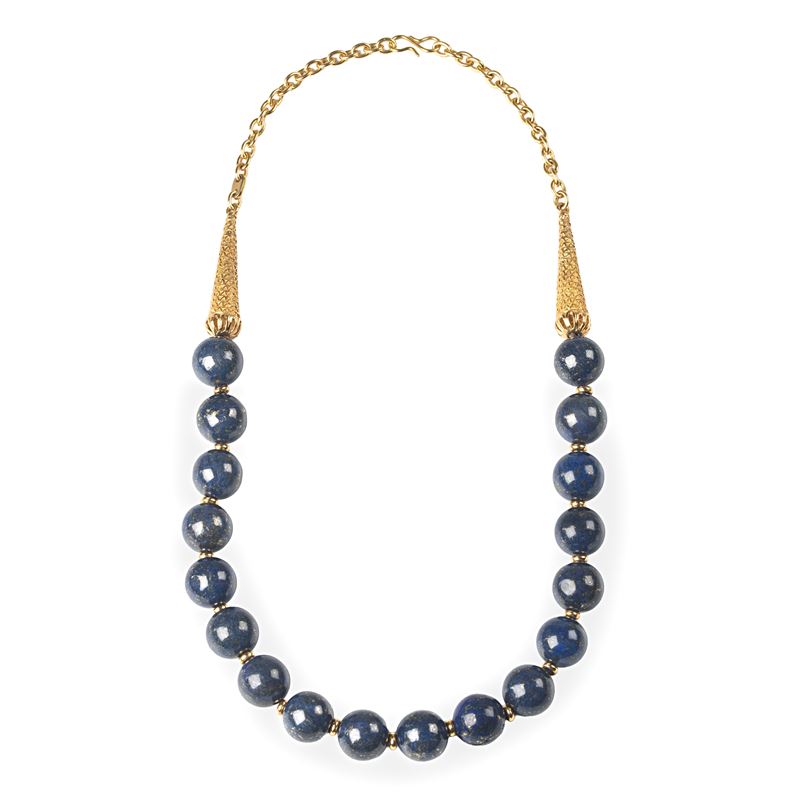 Collana in oro giallo 18 kt con sfere di lapislazzuli