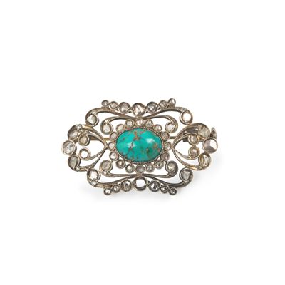 Spilla in argento con diamanti e turchese, Prima metà del XX secolo