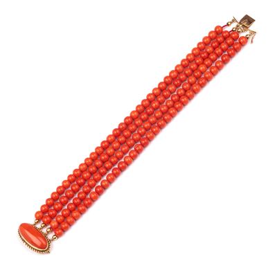 Bracciale in corallo rosso e oro giallo 18 kt, anni Sessanta