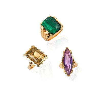 Anelli da uomo, oro 18 kt e pietre dure (malachite), anni Cinquanta