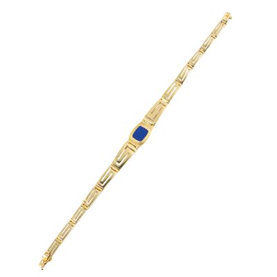 Bracciale a maglie geometriche, oro 14 kt e lapislazzuli (anni Ottanta)