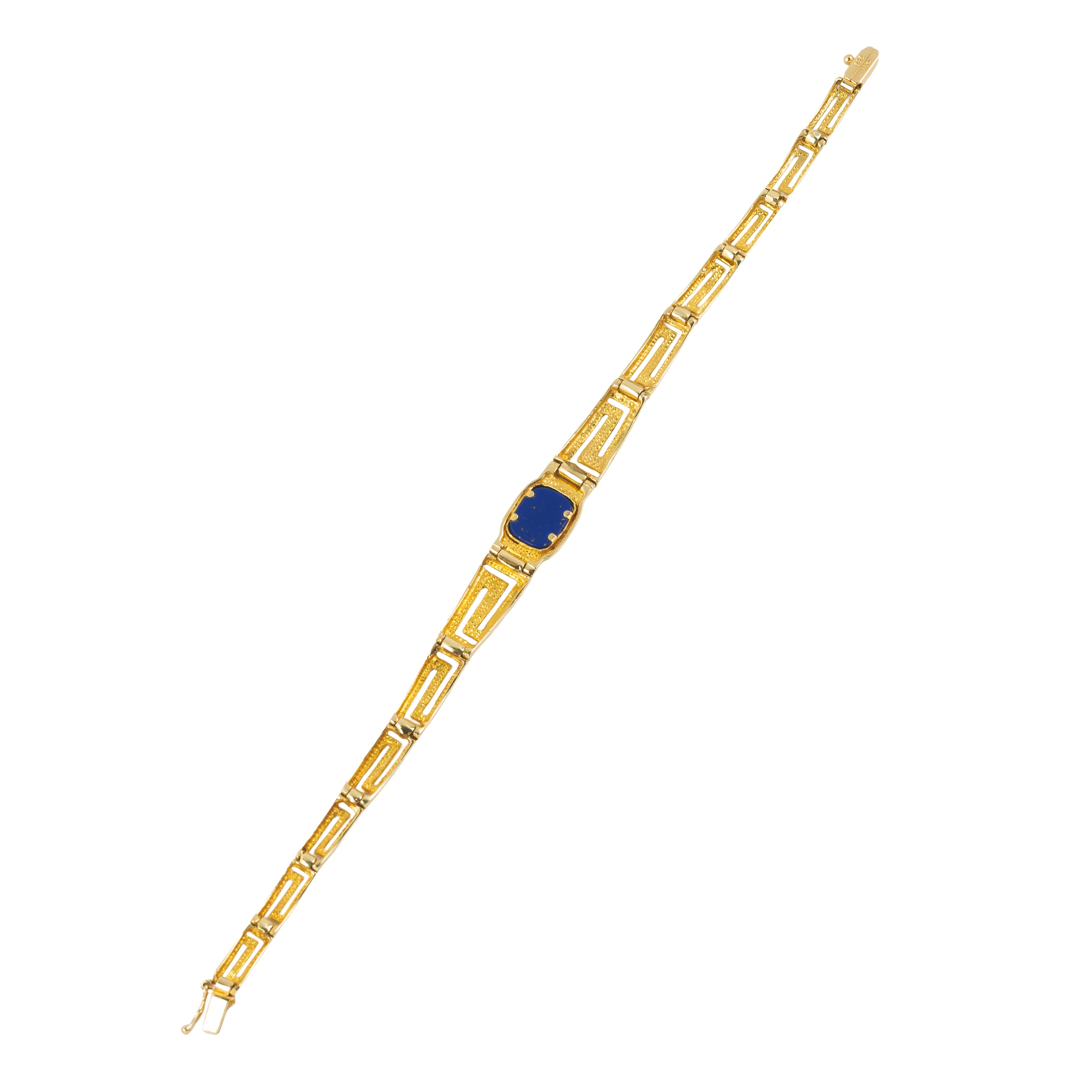 Bracciale a maglie geometriche, oro 14 kt e lapislazzuli (anni Ottanta)