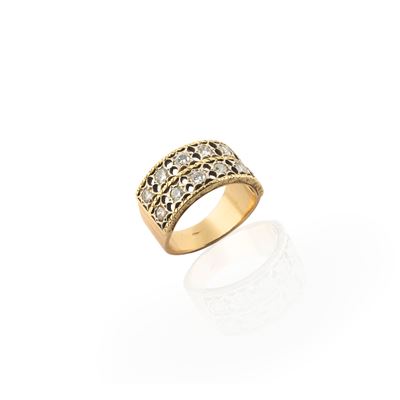 Firenze, anni Sessanta, Anello a doppia fascia in oro giallo 18 kt con diamanti