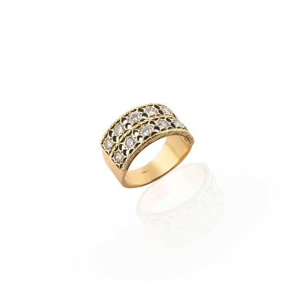 Double band ring in 18 kt yellow gold and diamonds