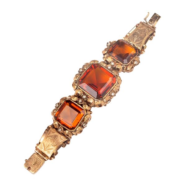 Large bracelet in 9 kt rose gold and large orange quartz