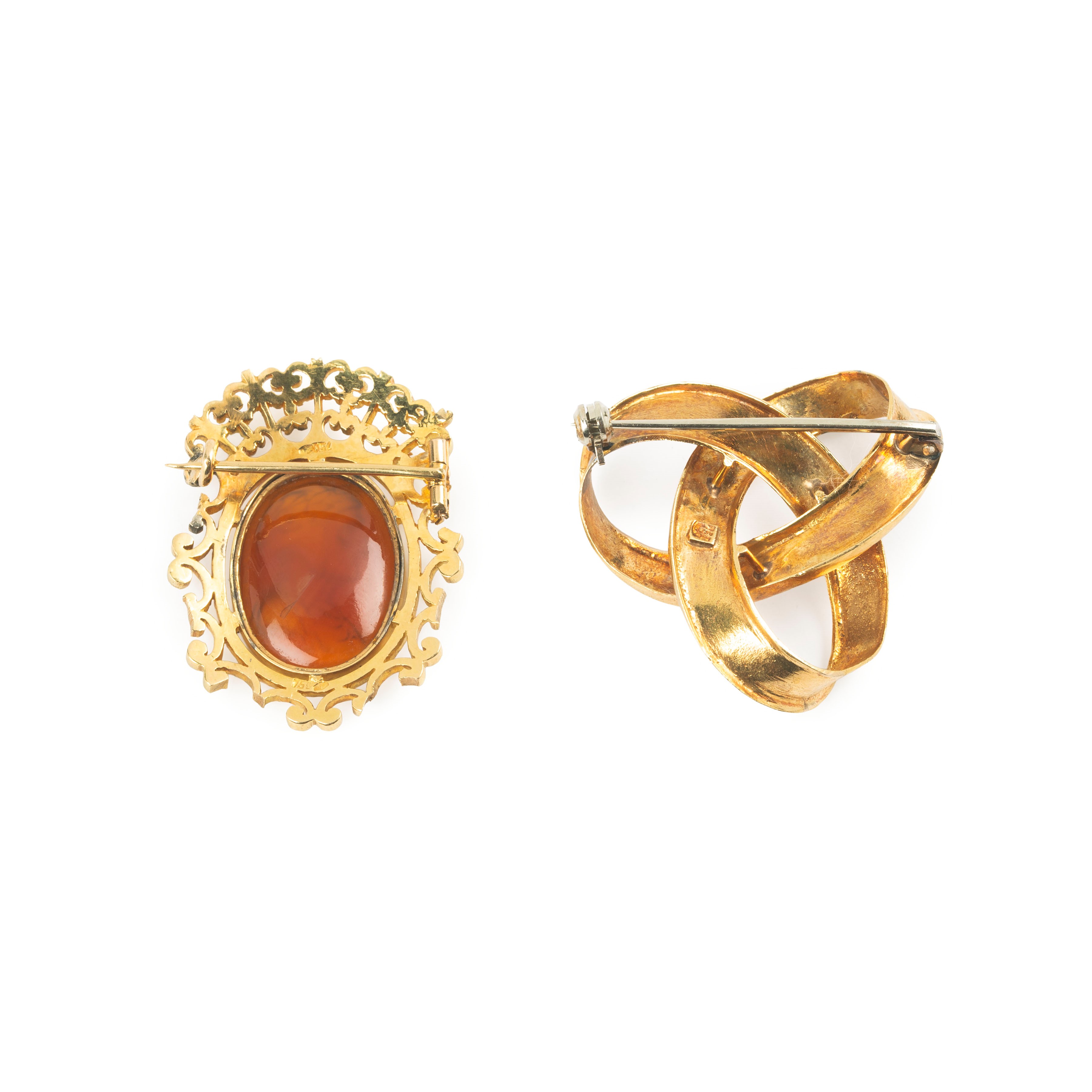 Spilla in oro 18 kt con cammeo in corniola raffigurante Dante