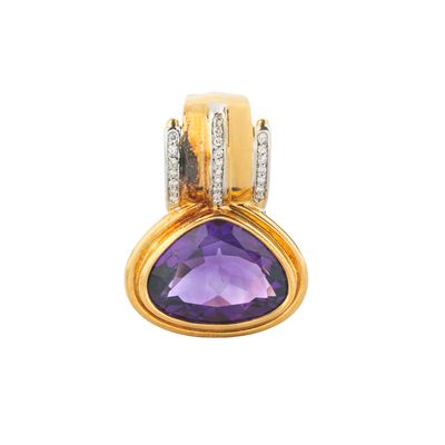 Pendente in oro bianco e giallo 18 kt con diamanti e ametista, Anni Novanta