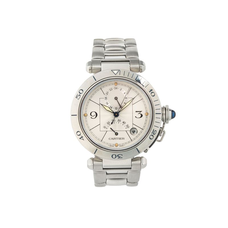 Cartier - Orologio da polso Pasha Power Reserve GMT Ref. 2388 in acciaio