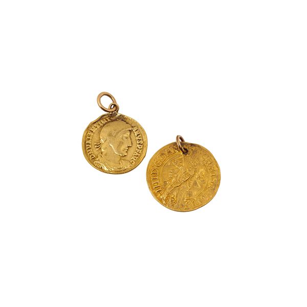 Two ducats coin with Christian IV of Denmark and another Valens Au in yellow gold
