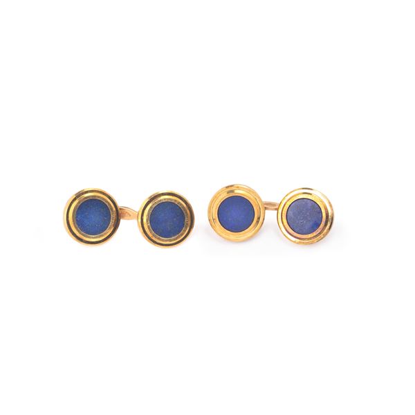 Pair of cufflinks in 18 kt yellow gold and lapis lazuli