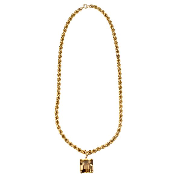 Torchon necklace in 18 kt yellow gold and brown yellow topaz