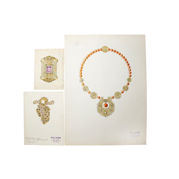 ARCHIMEDE BOTTAZZI : Sketches for jewelry, Archimede Bottazzi  - Auction Jewels and wacth - Curio - Casa d'aste in Firenze
